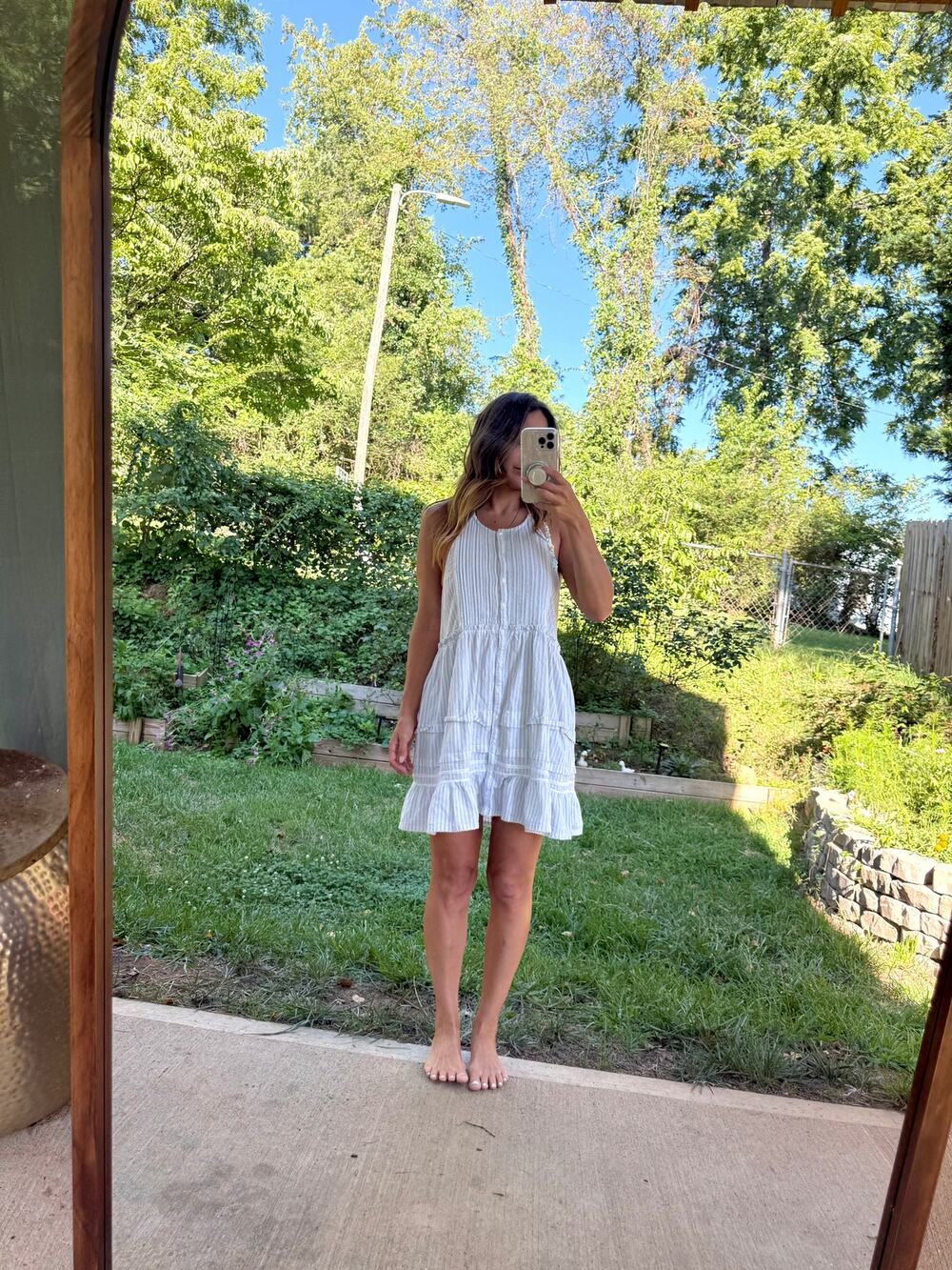 Free People Blue Stripe Cotton Open Back Halter Mini Dress M